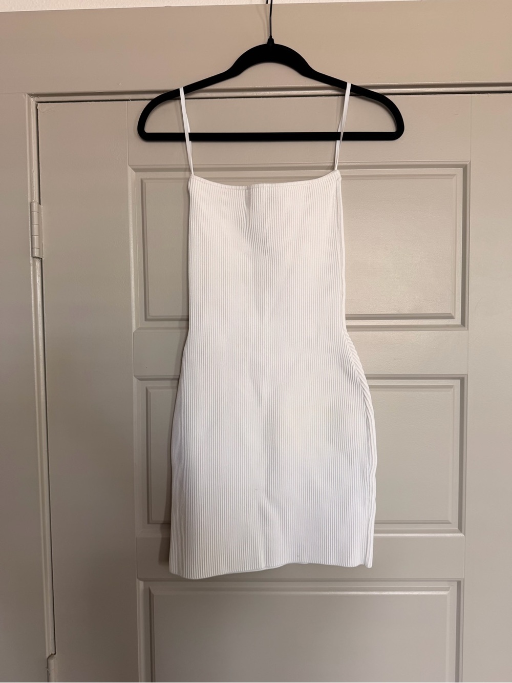 Babaton (Aritzia) White Ribbed Spaghetti Strap Dress